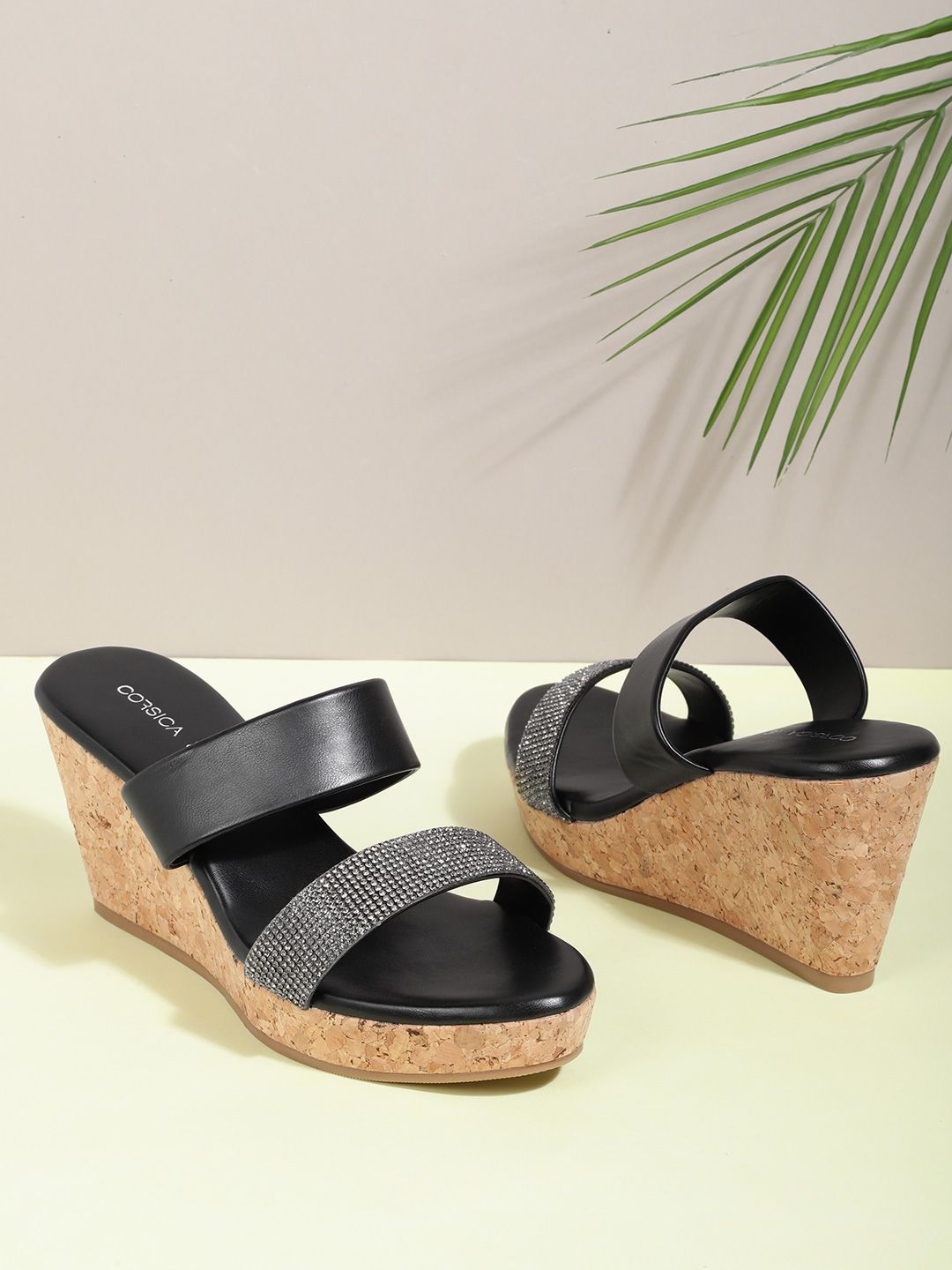 CORSICA Black Stone Embellished Wedge Heels Price in India