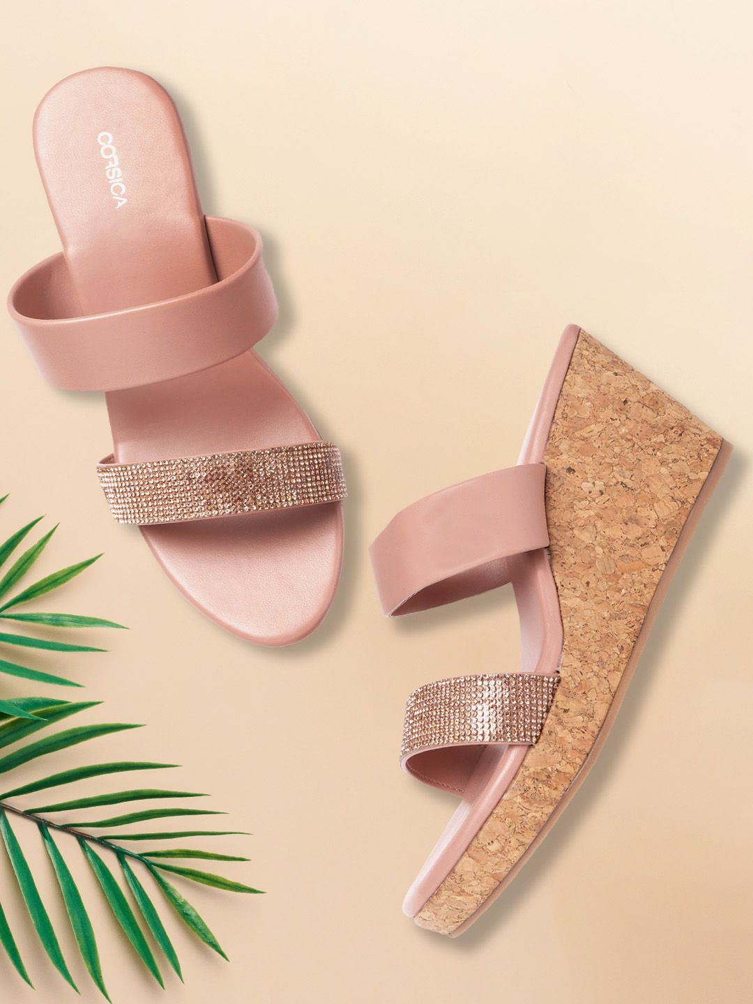 CORSICA Pink Stone Embellished Wedge Heels Price in India