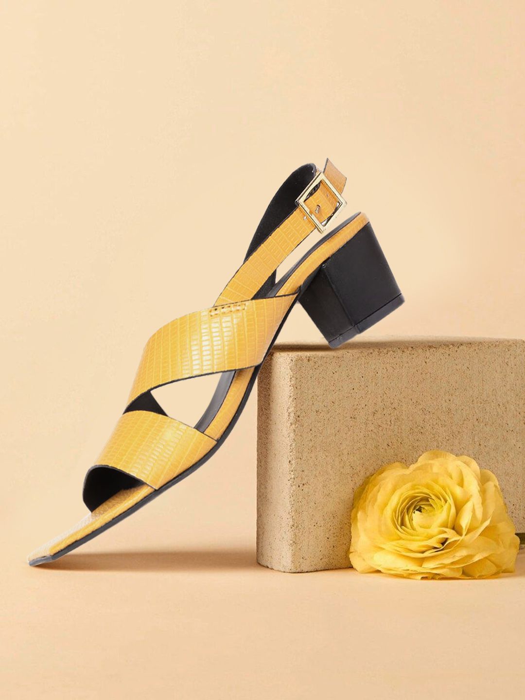 Mast & Harbour Mustard Yellow Textured Block Heels Price in India