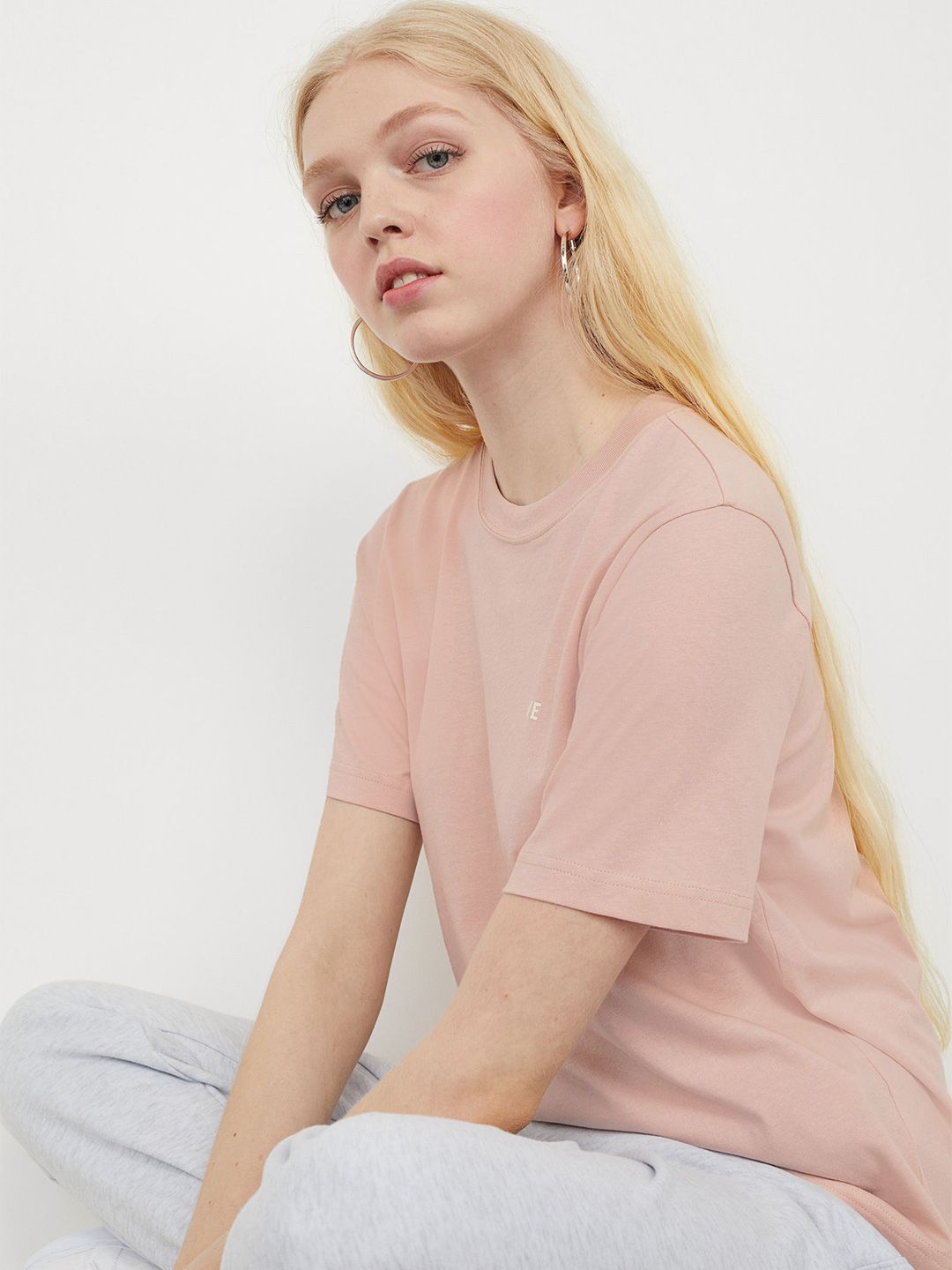 H&M Women Pink Cotton Jersey T-shirt