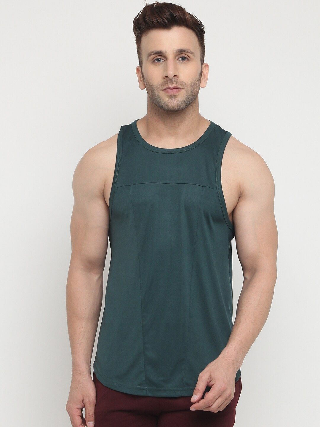 Chkokko Men Green Sleeveless Dry Fit Gym Sports T-shirt