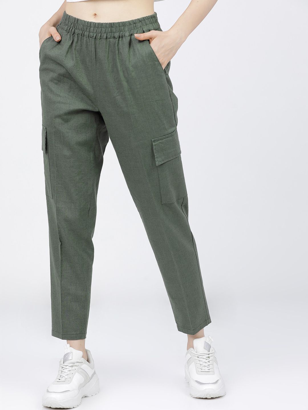 Tokyo Talkies Women Olive Green Cargos Trousers Price in India
