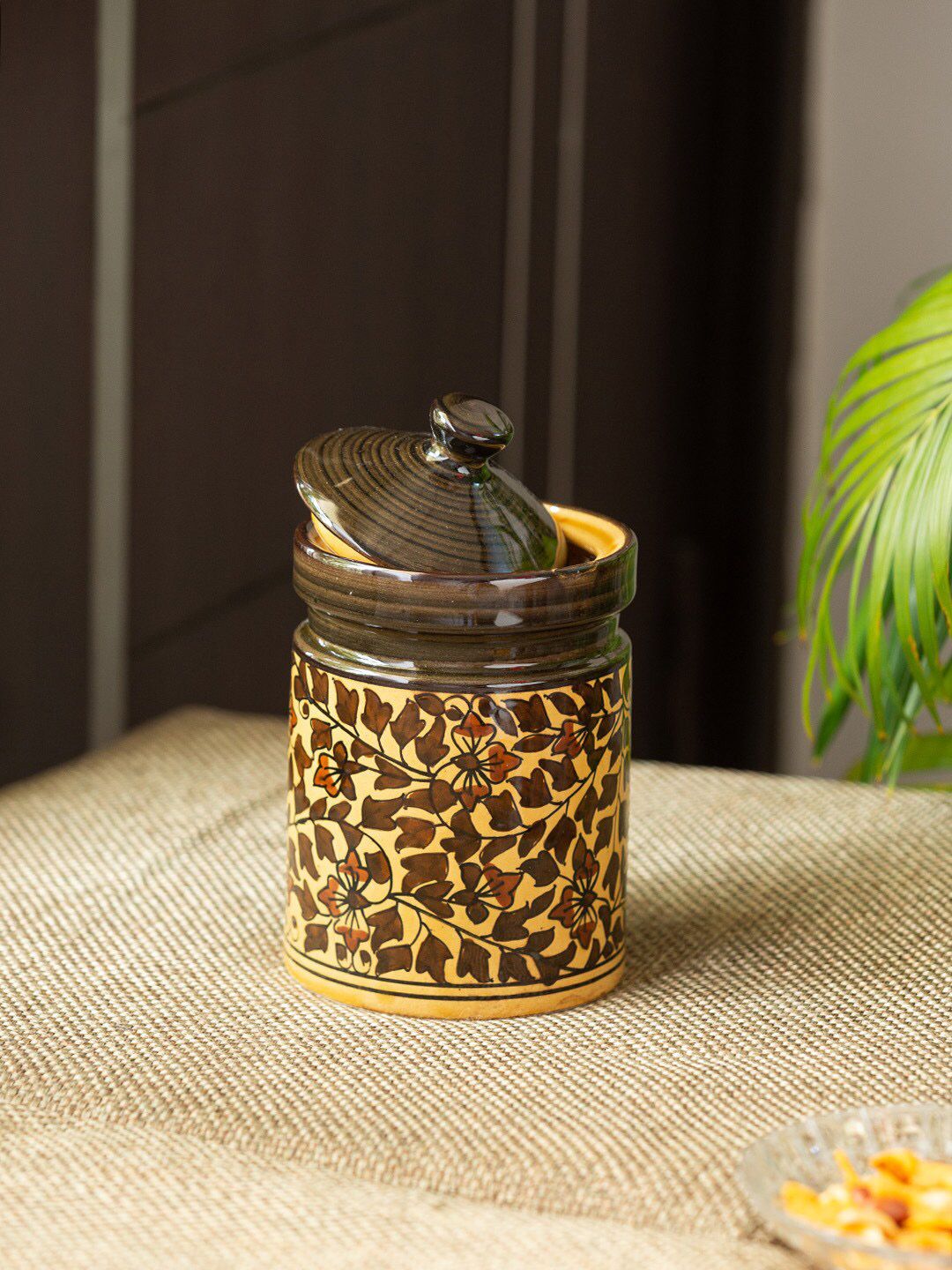 ExclusiveLane Brown & Yellow Ceramic Canister Price in India