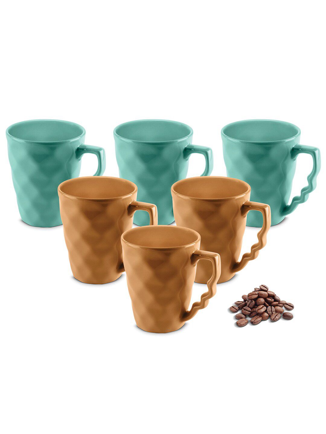 URBAN CHEF Set Of 6 Mustard Yellow & Sea Green Textured Ceramic Matte Mugs Price in India