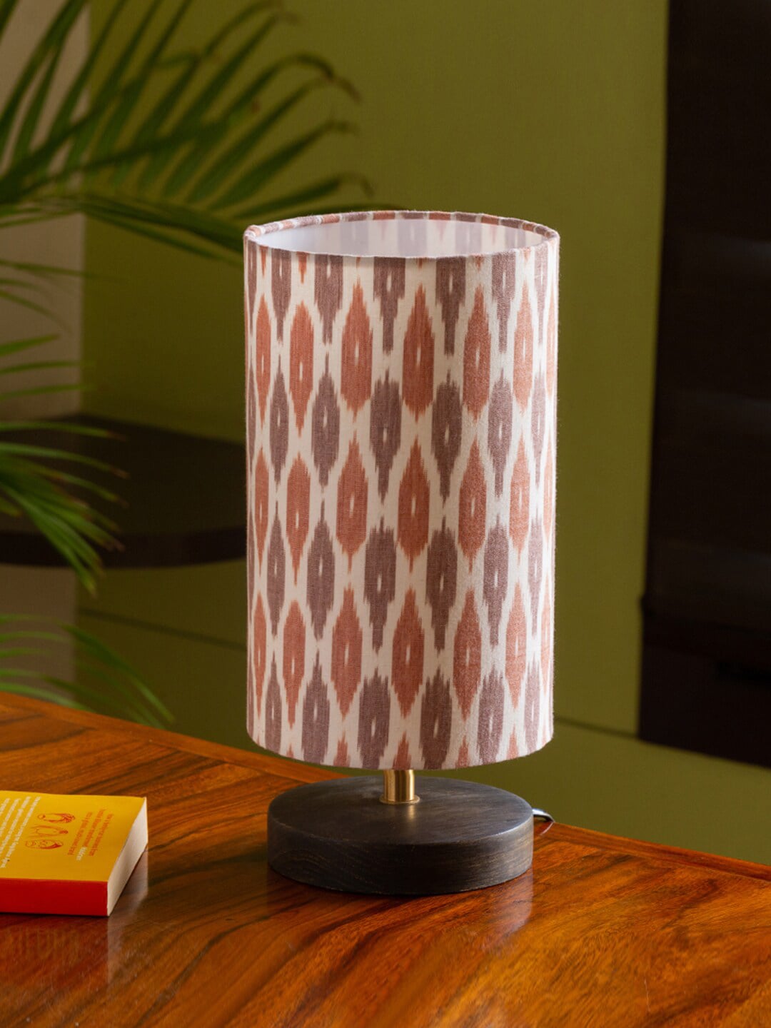 ExclusiveLane Cream Printed Contemporary Handcrafted Column Wooden Table Lamp Price in India