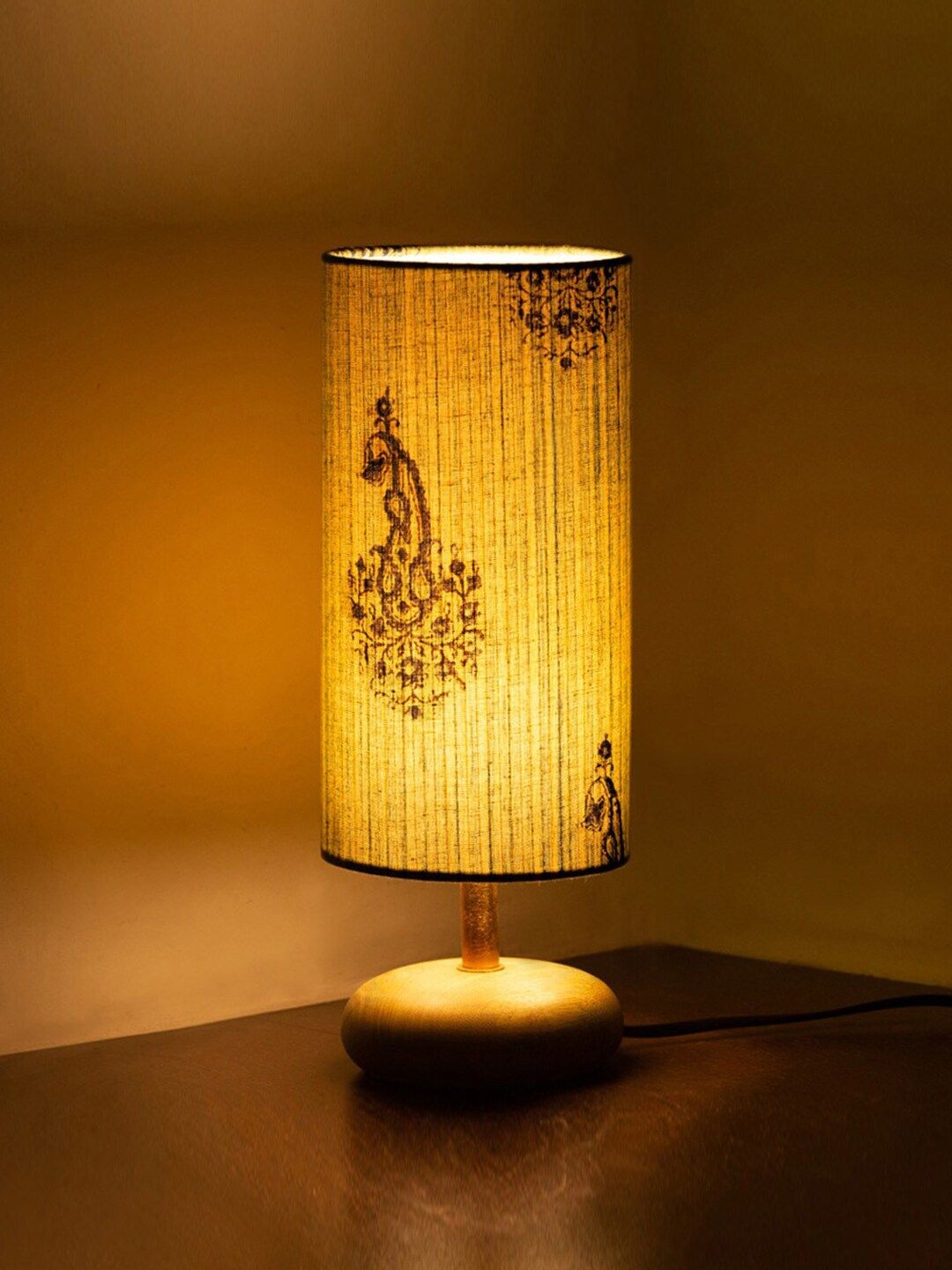 ExclusiveLane Green & Gold-Toned Printed Contemporary Buffet Wooden Table Lamp with Shade Price in India