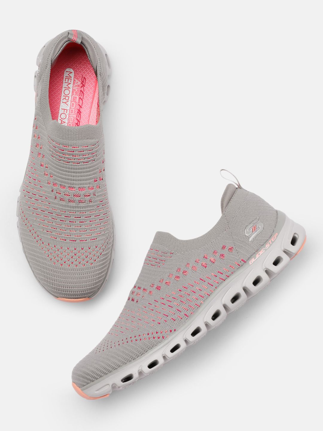 Skechers Women Grey Glide-Step - Oh So Soft Slip-On Sneakers