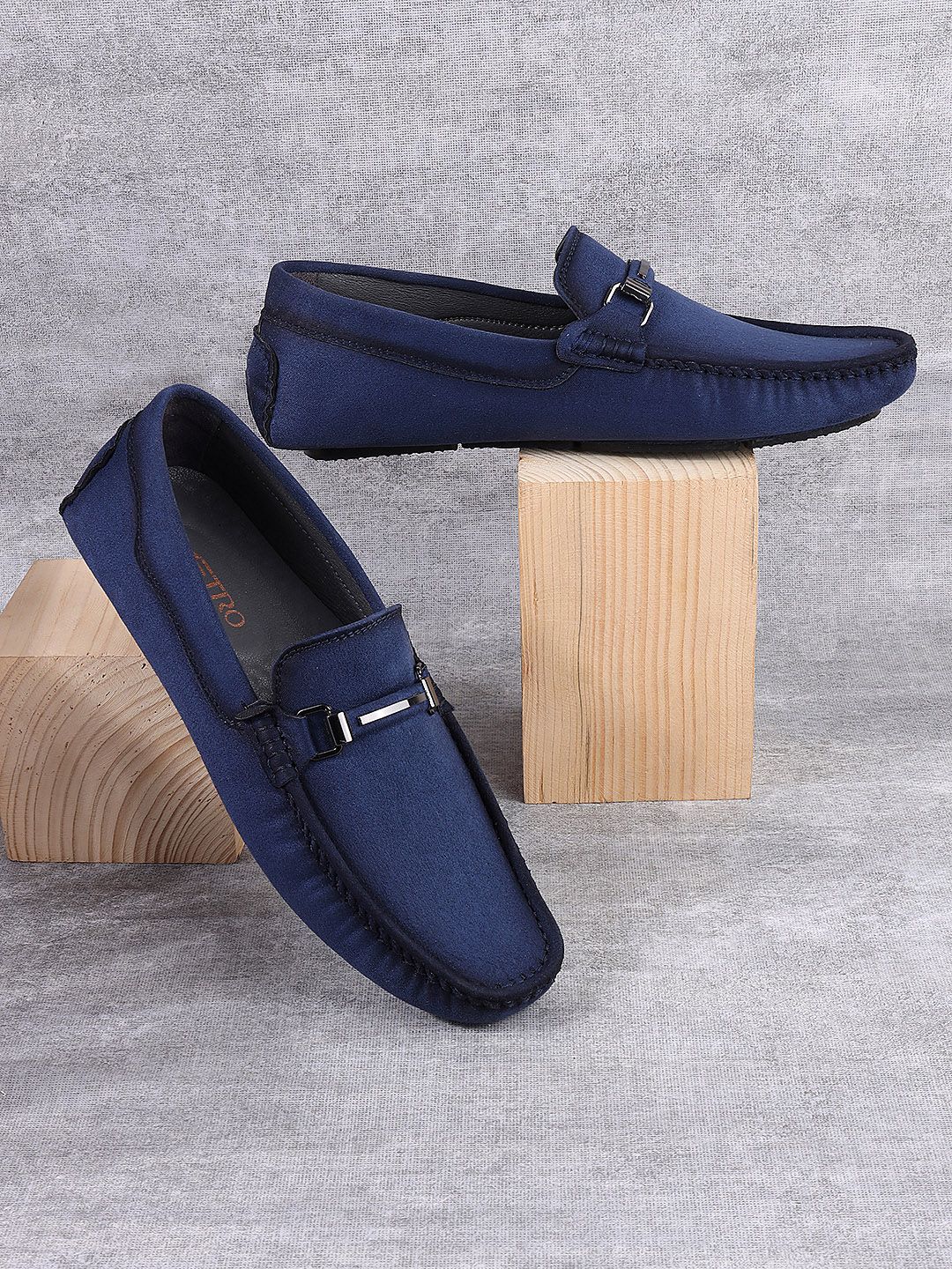 Metro Men Blue Leather Loafers