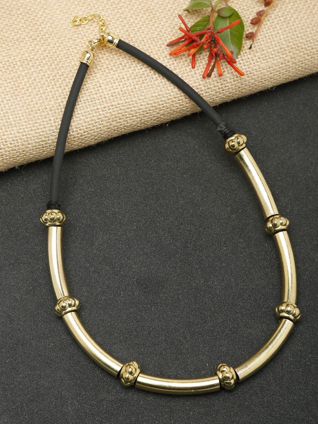 NEUDIS Gold-Toned & Black Gold-Plated Mirror Necklace Price in India