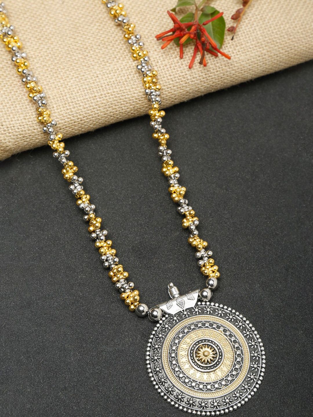 NEUDIS Silver-Toned & Gold-Toned Silver-Plated Necklace Price in India