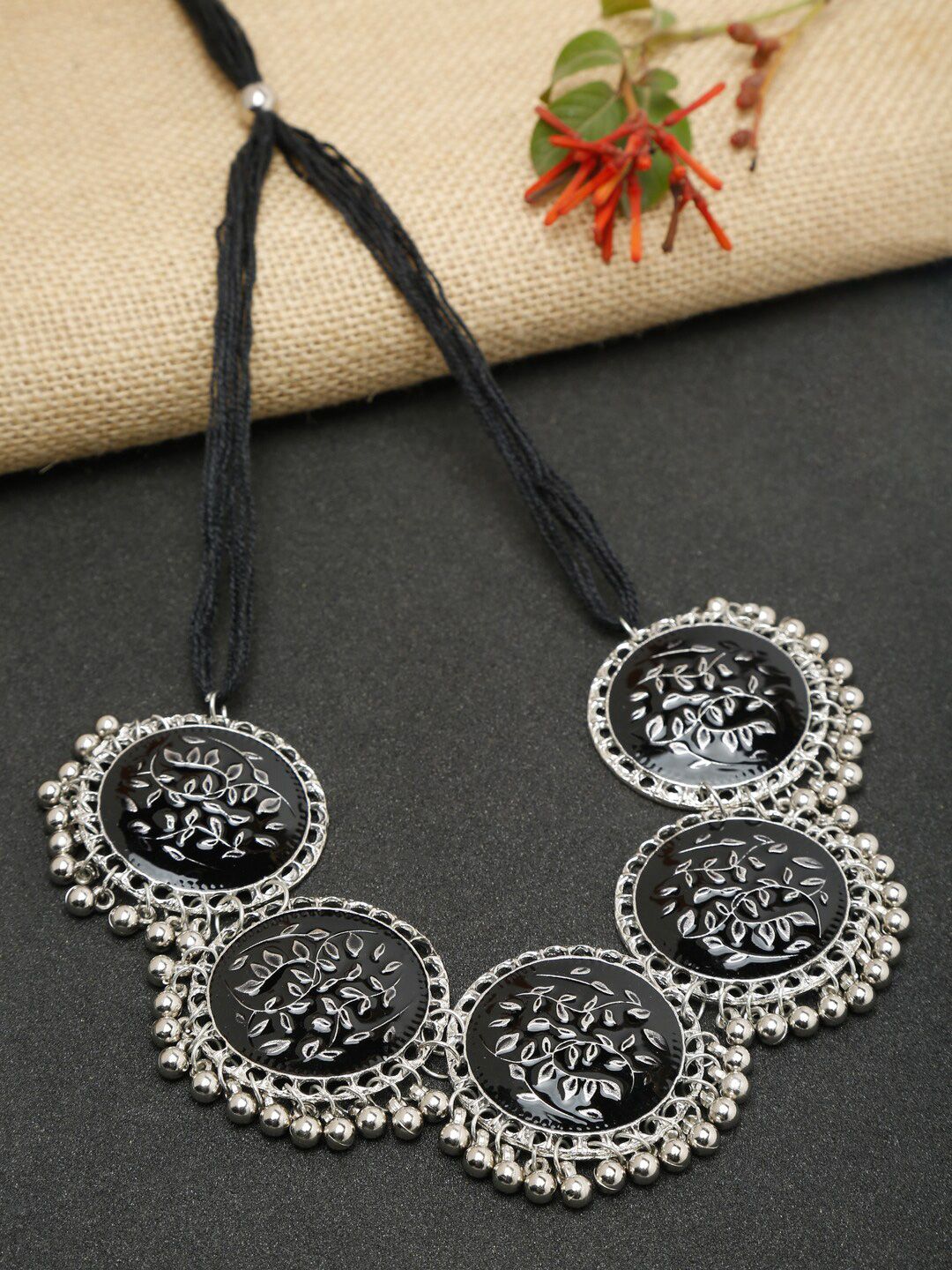 NEUDIS Silver-Toned & Black Silver-Plated Choker Necklace Price in India