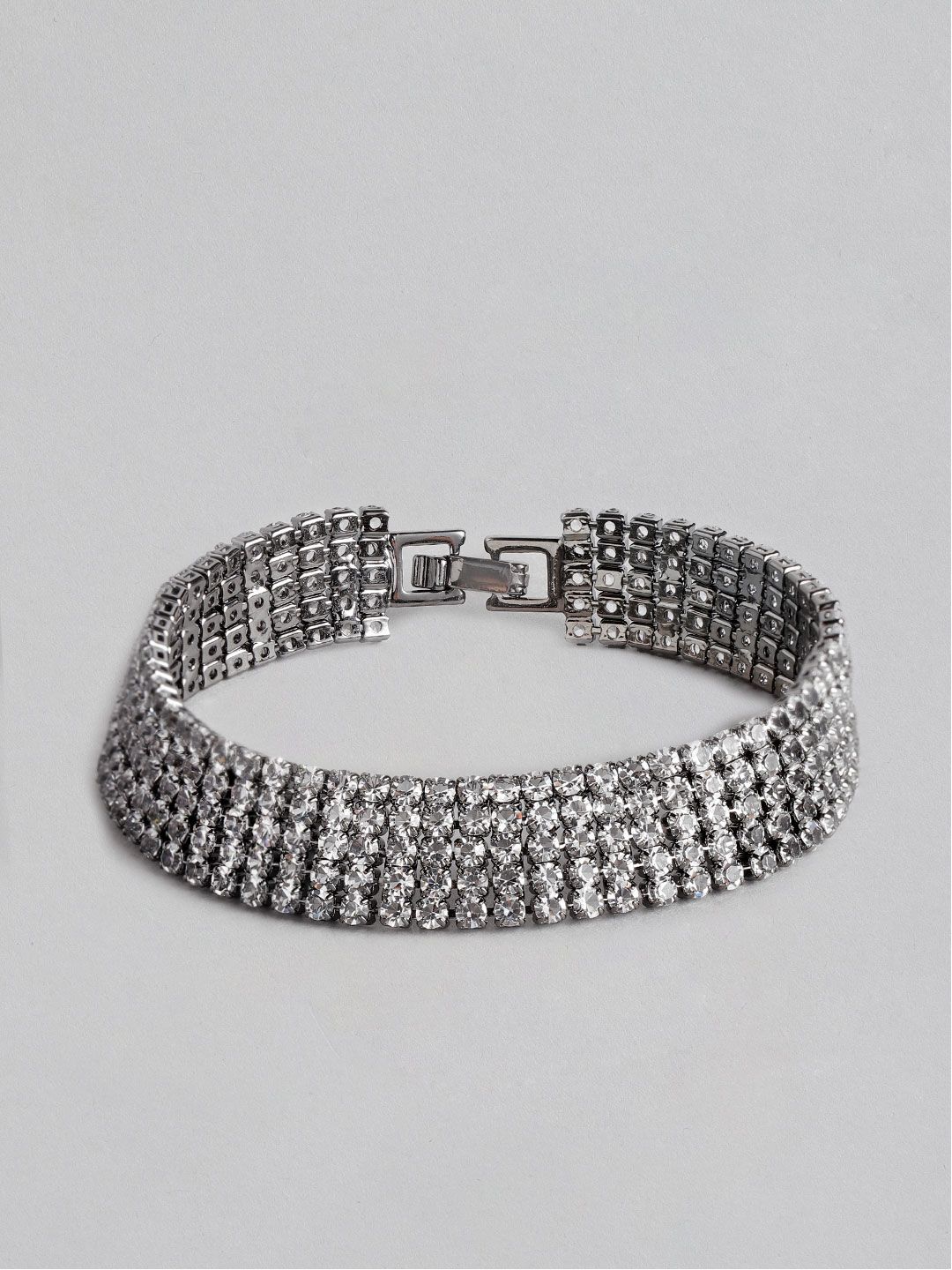 Blueberry Women Gunmetal-Toned Silver-Plated Studded Bracelet Price in India