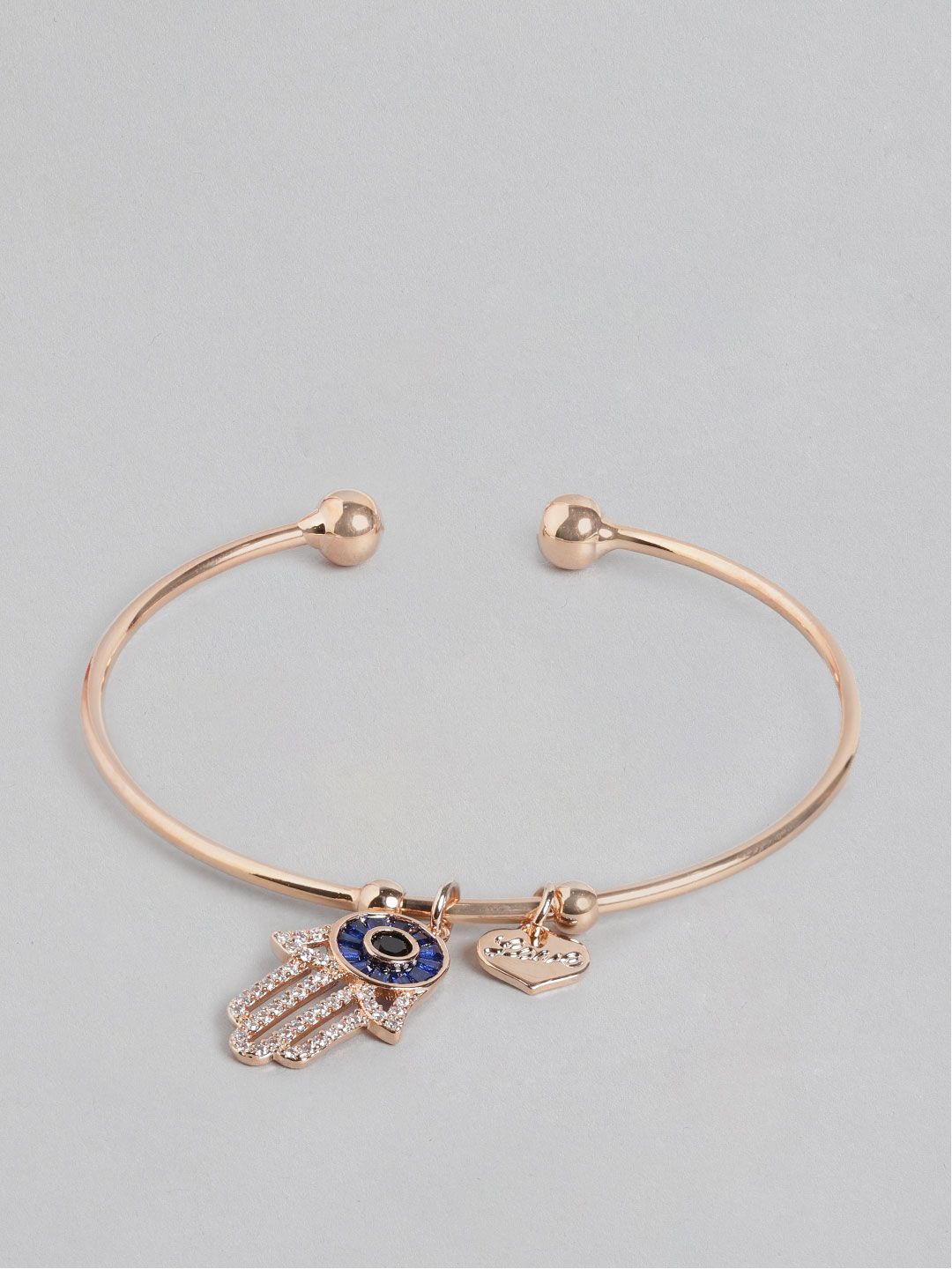 Blueberry Women Navy Rose Gold-Plated Stone-Studded Evil Eye Dangler Cuff Bracelet Price in India