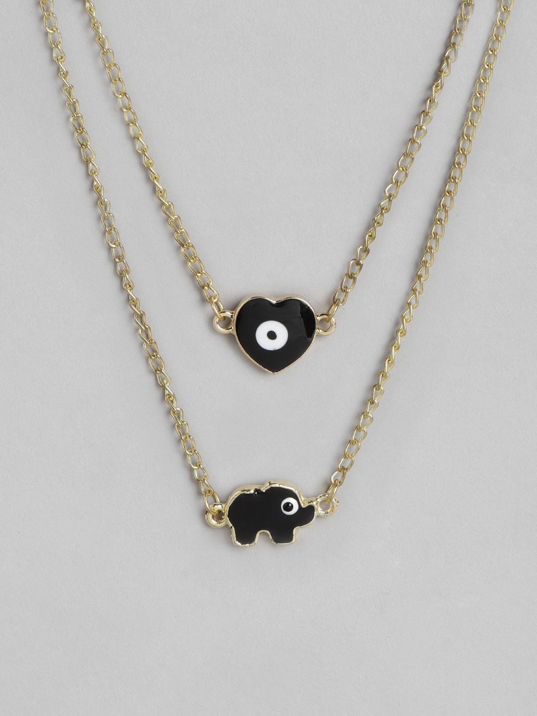 Blueberry Set of 2 Black Gold-Plated Evil Eye Enamelled Necklaces Price in India