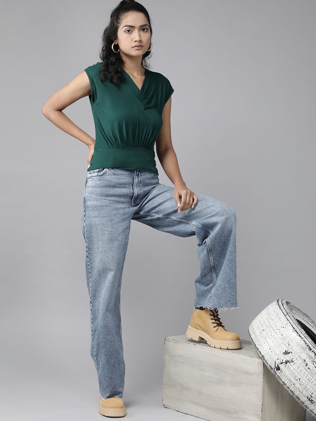 Roadster Women Green Wrap Crop Top