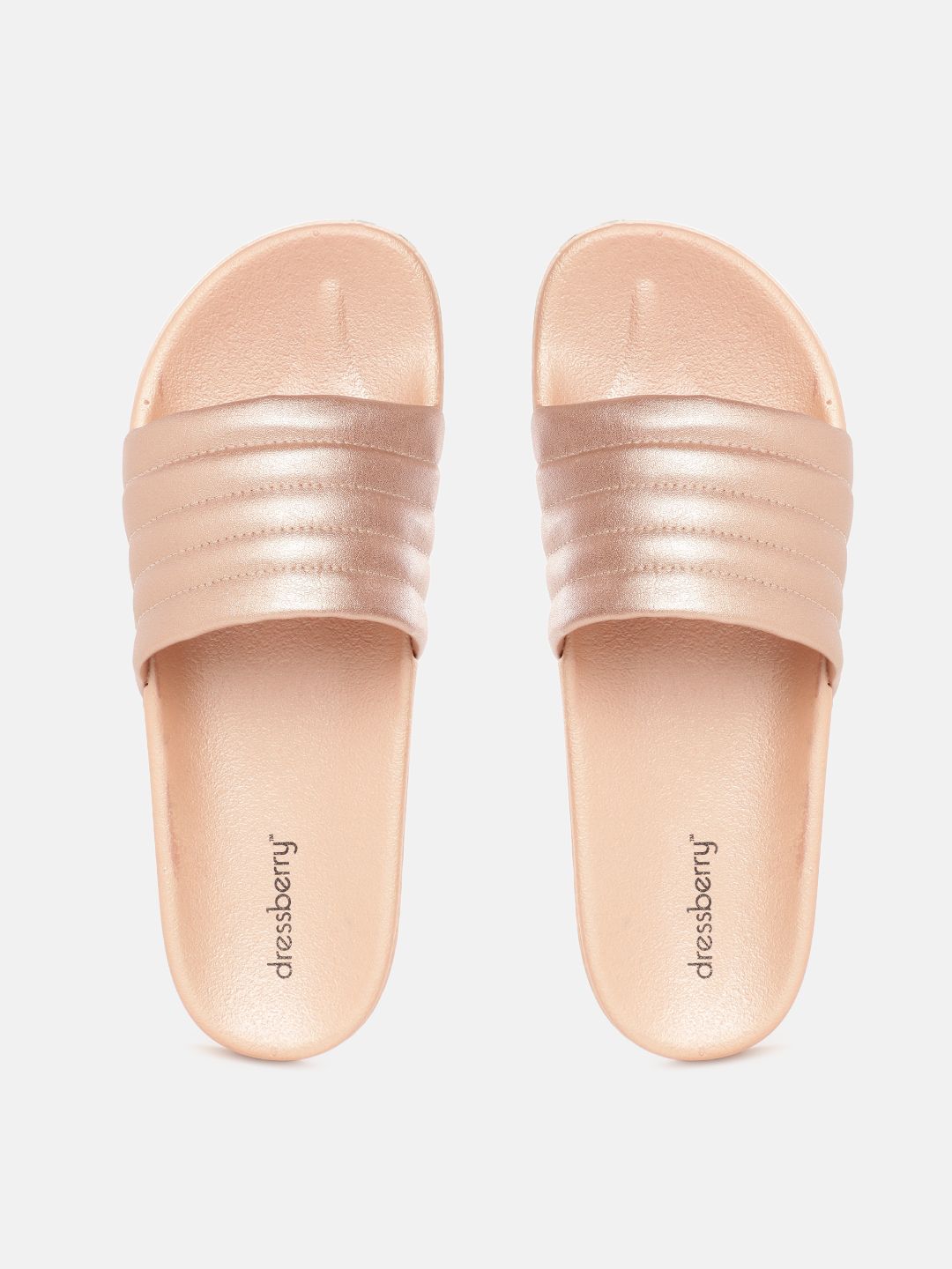 DressBerry Women Rose Gold-Toned Quilted Sliders Price in India