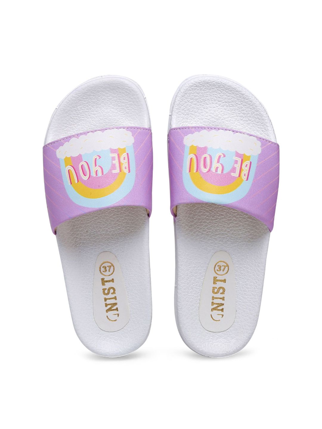 GNIST Women White & Violet Printed Sliders Price in India