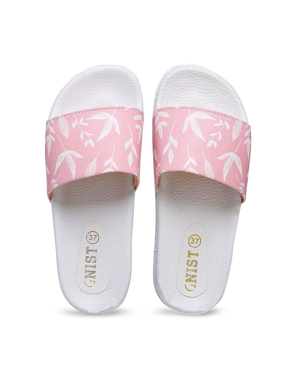 GNIST Women White & Pink Printed Sliders Price in India