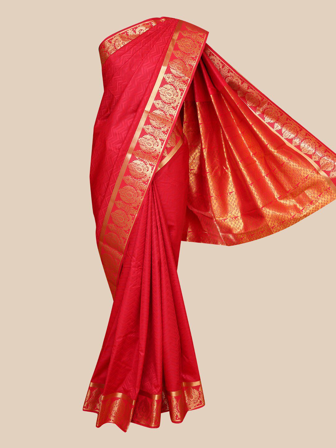 The Chennai Silks Red & Gold-Toned Zari Art Silk Saree