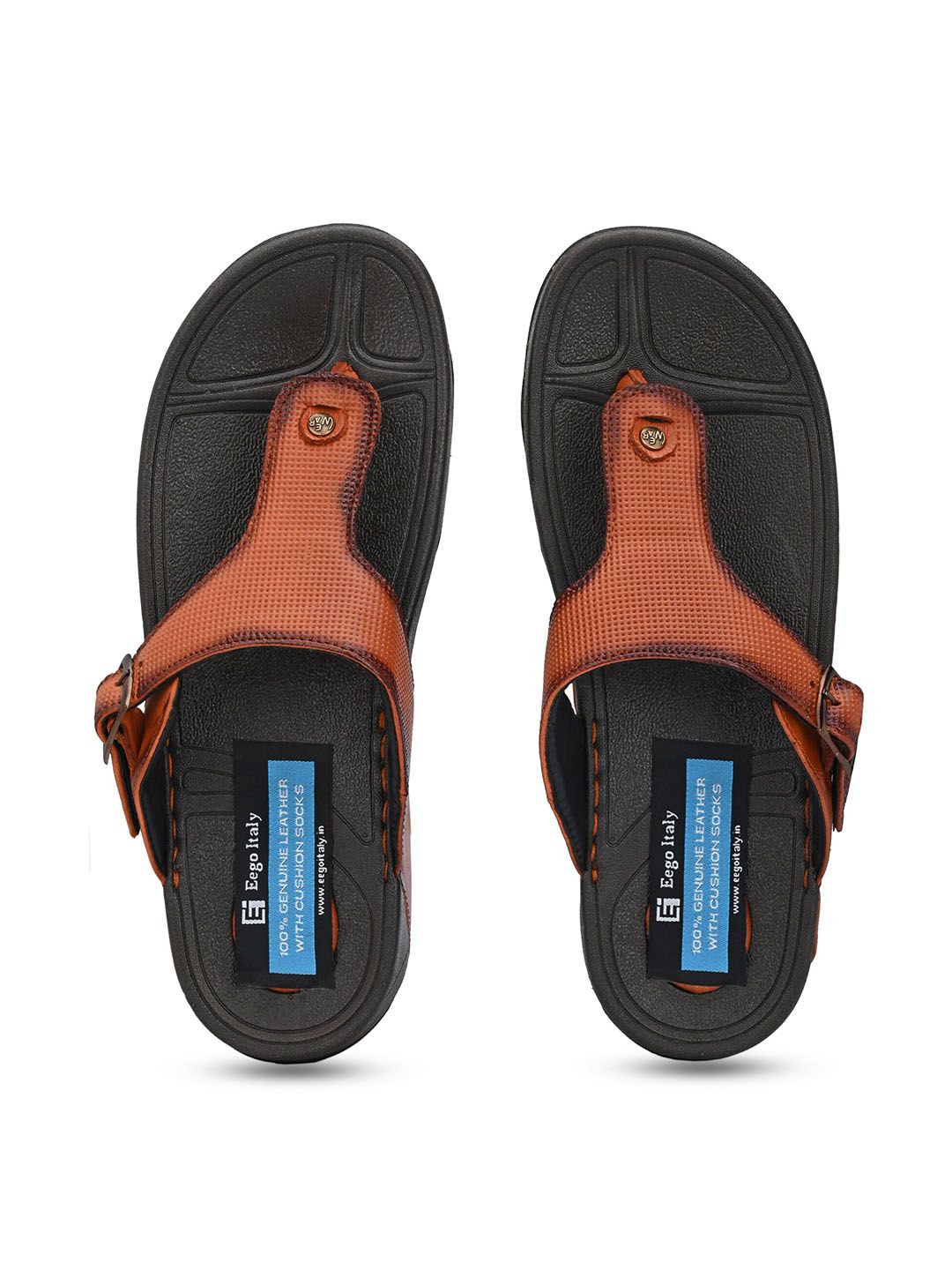 Eego Italy Men Tan & Black Leather Comfort Sandals