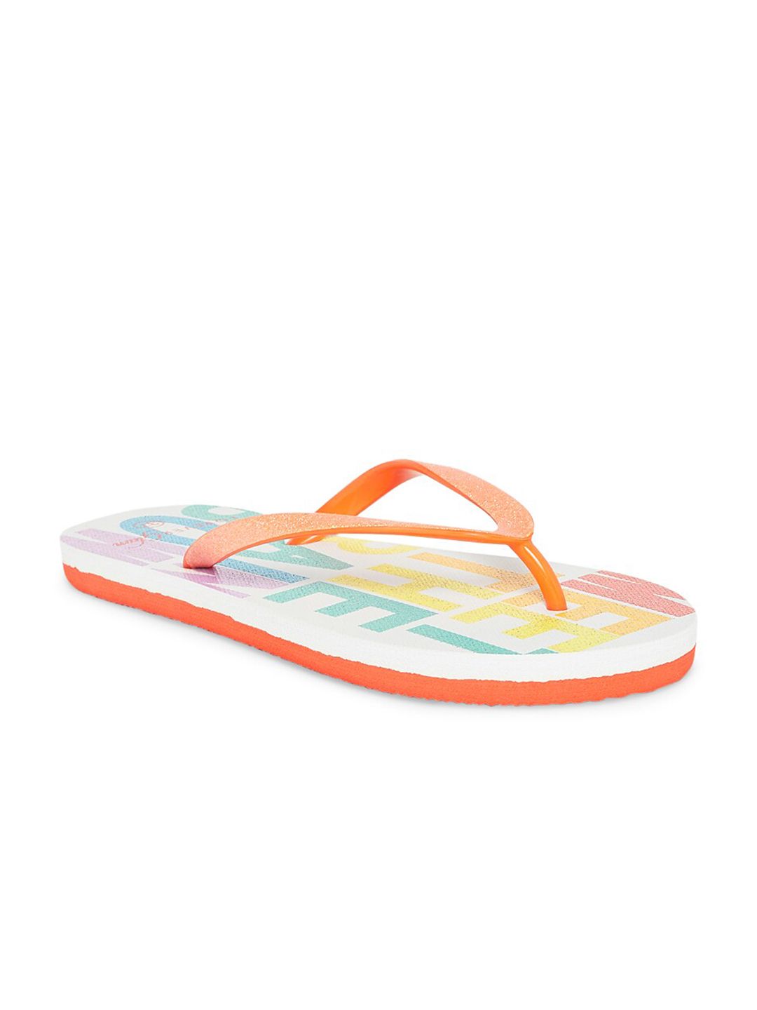 Forever Glam by Pantaloons Women White & Coral Orange Printed Thong Flip-Flops Price in India