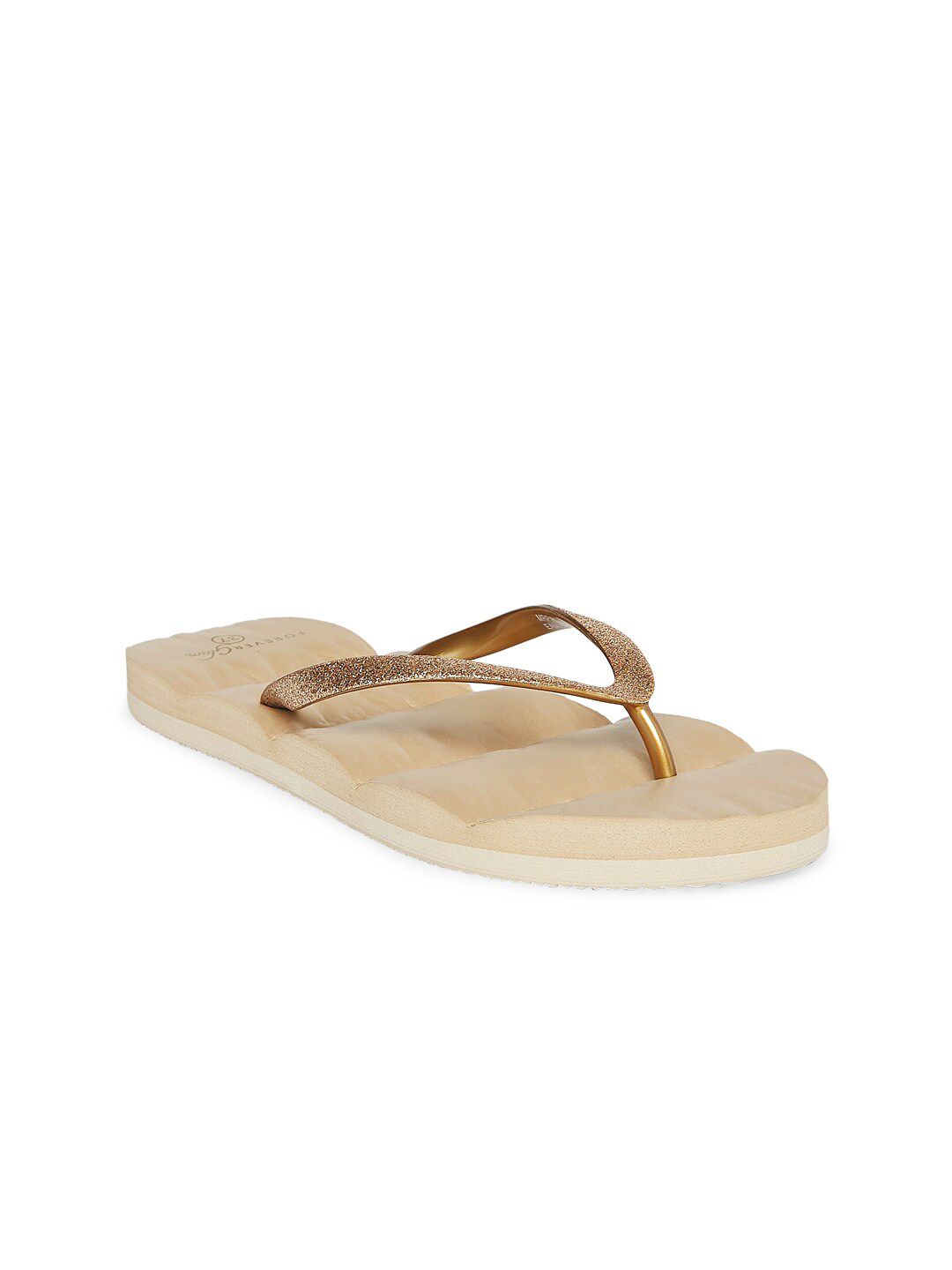 Forever Glam by Pantaloons Women Beige & Gold-Toned Thong Flip-Flops Price in India