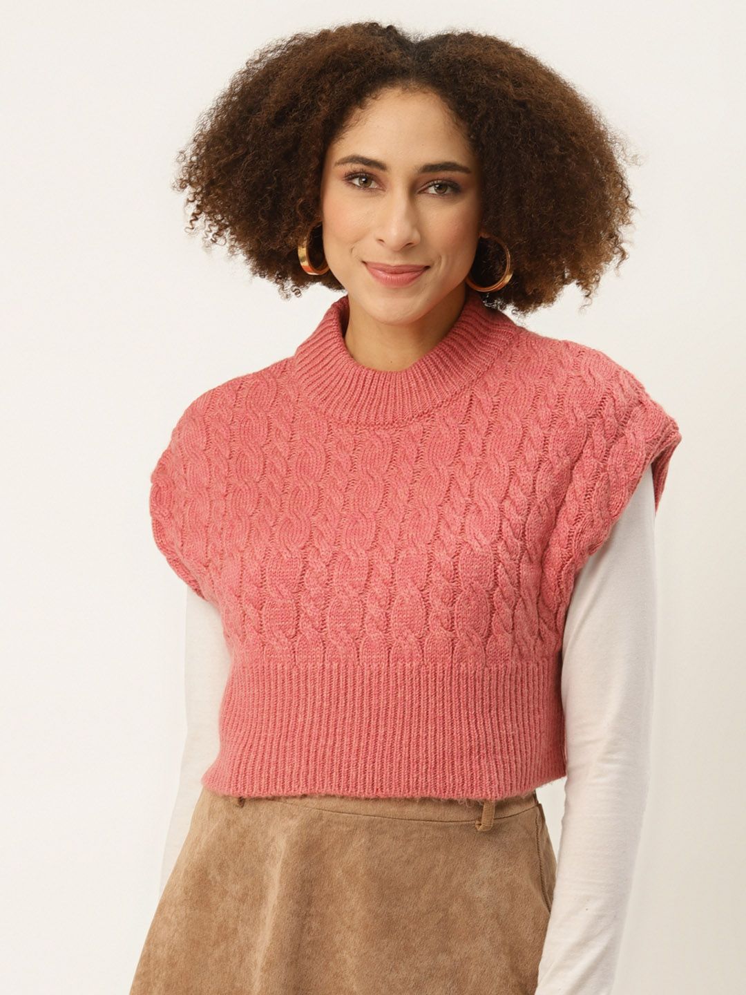 Monte Carlo Women Pink Cable Knit Crop Pullover Price in India