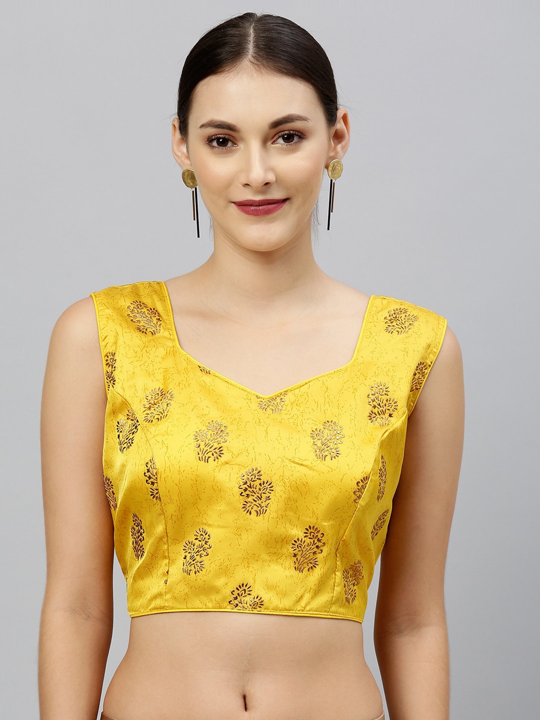 Amrutam Fab Women Yellow Printed Silk Saree Blouse Price in India