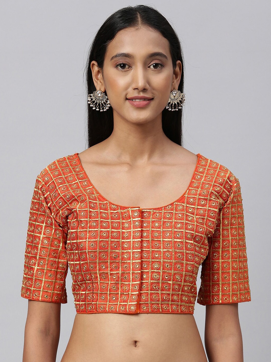 Amrutam Fab Orange & Gold-Coloured Embroidered Raw Phantom Silk Saree Blouse Price in India