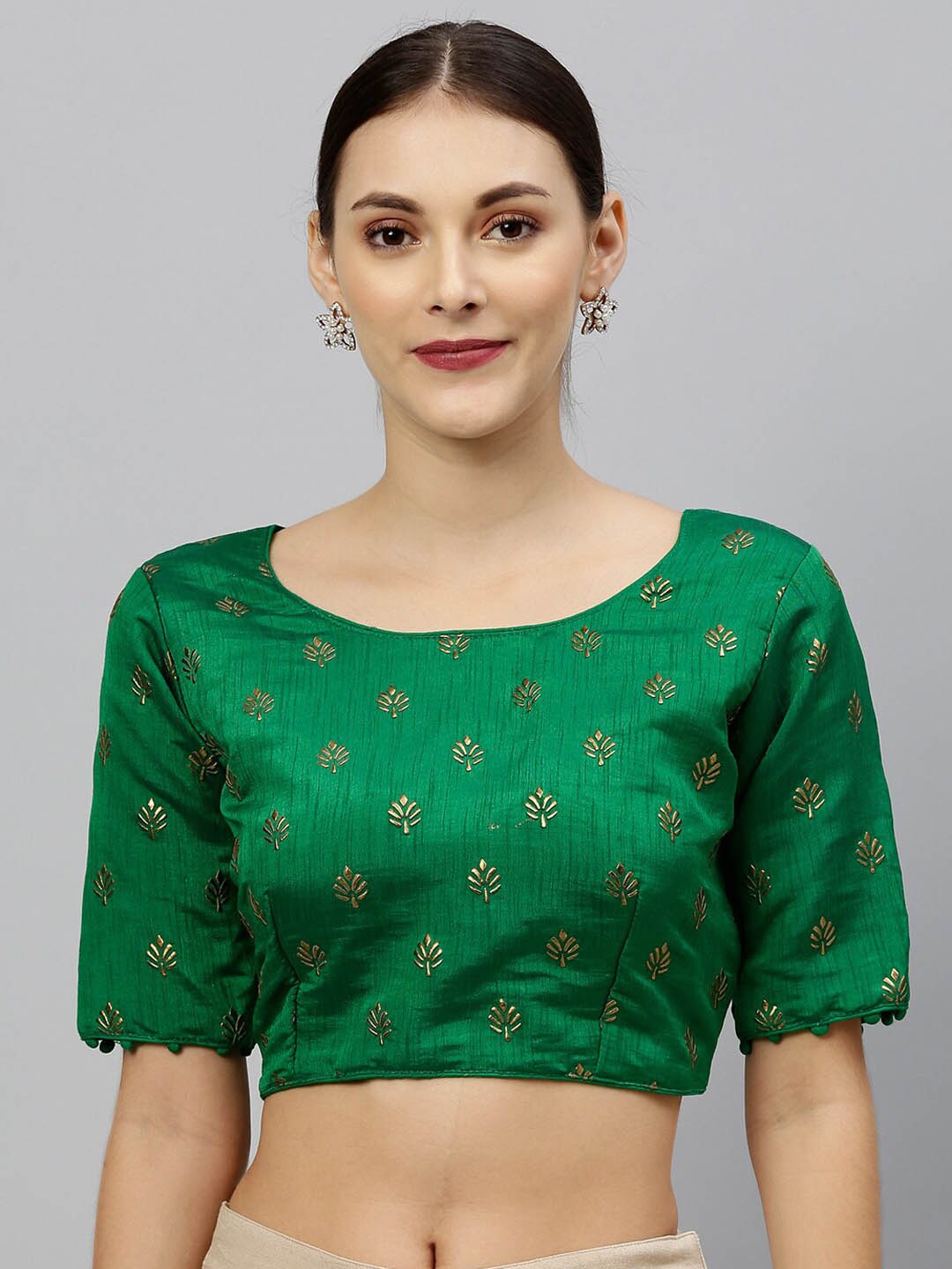 Amrutam Fab Women Green & Gold-Coloured Embellished Saree Blouse Price in India