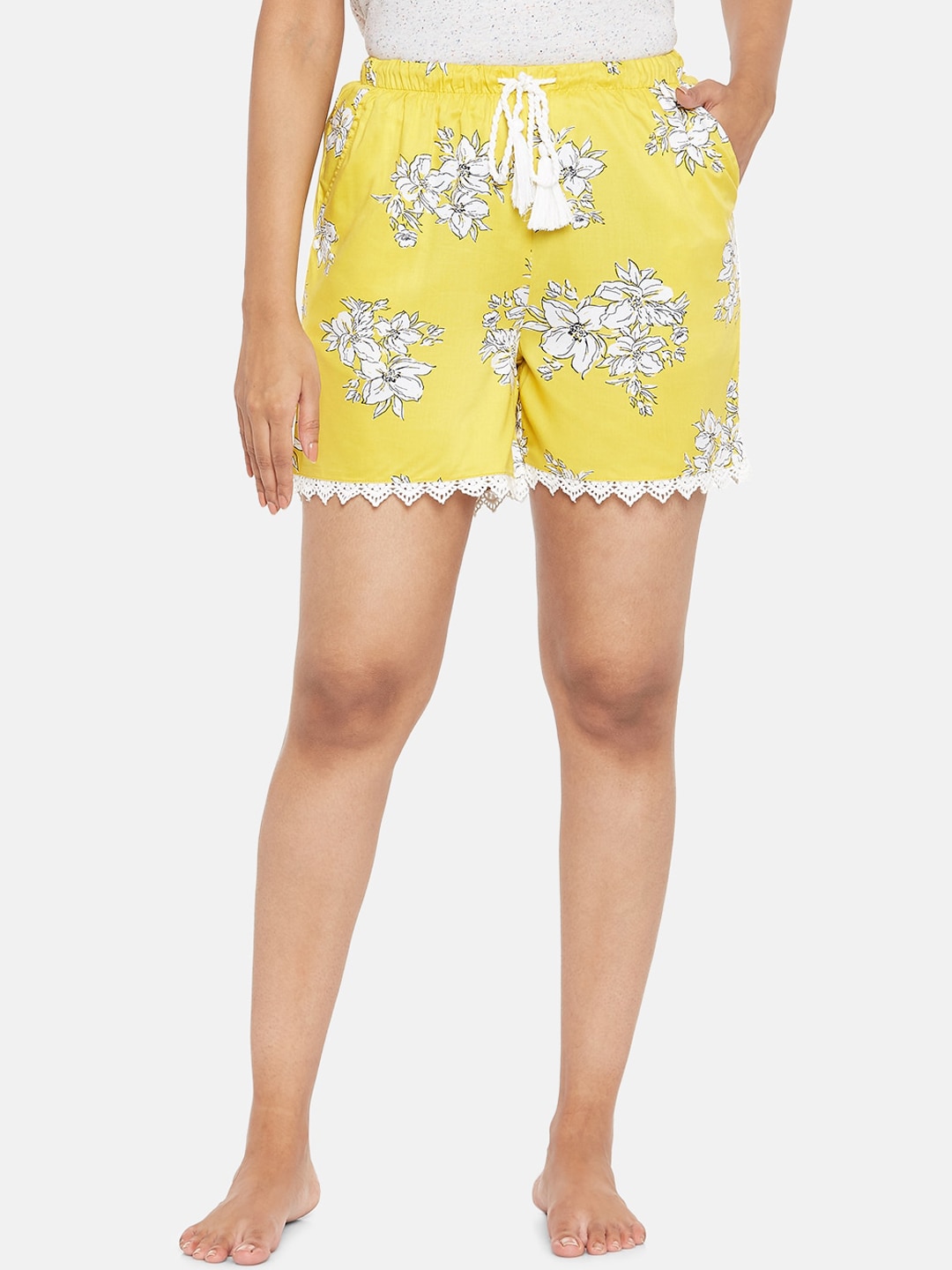 Dreamz by Pantaloons Women Mustard Floral Printed Mid-Rise Regular Shorts Price in India