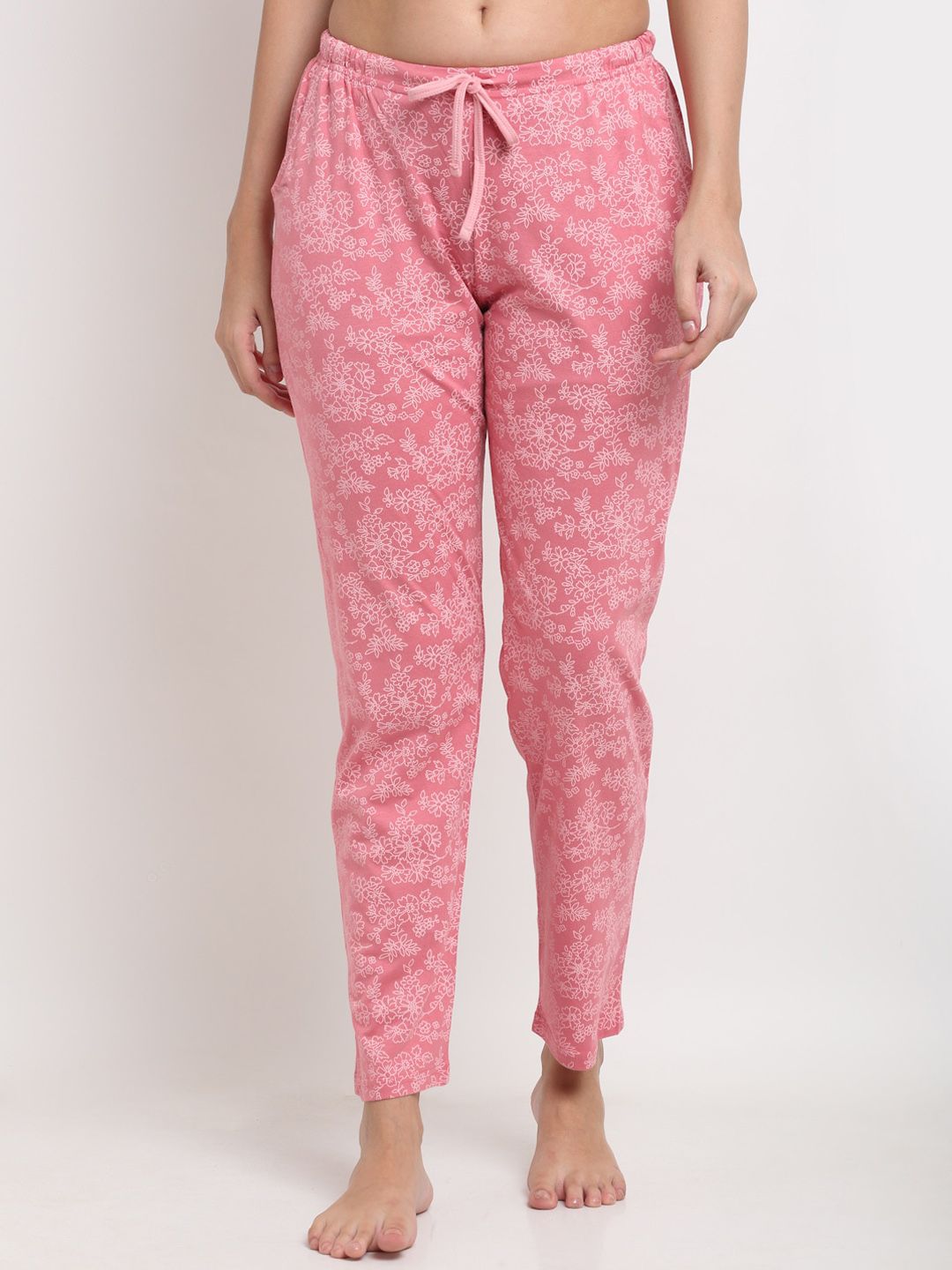 Kanvin Women Pink Printed Pure Cotton Lounge Pants Price in India