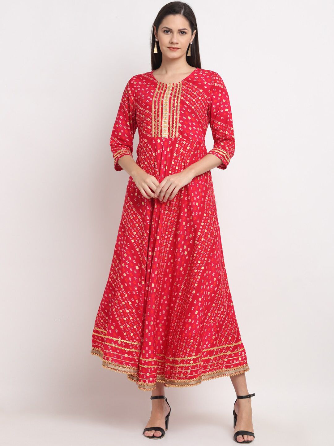 Ardozaa Pink Floral Bandhani Printed Ethnic Maxi Dress
