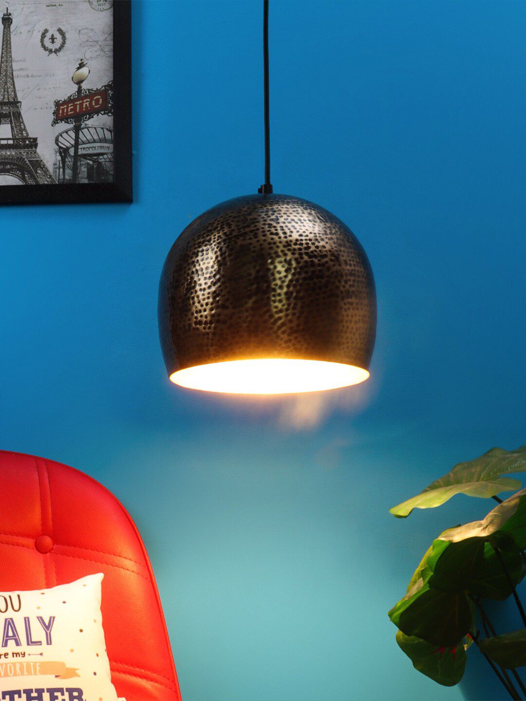 Aapno Rajasthan Gold-Toned & Black Textured Contemporary USP Pendant Lamp Price in India