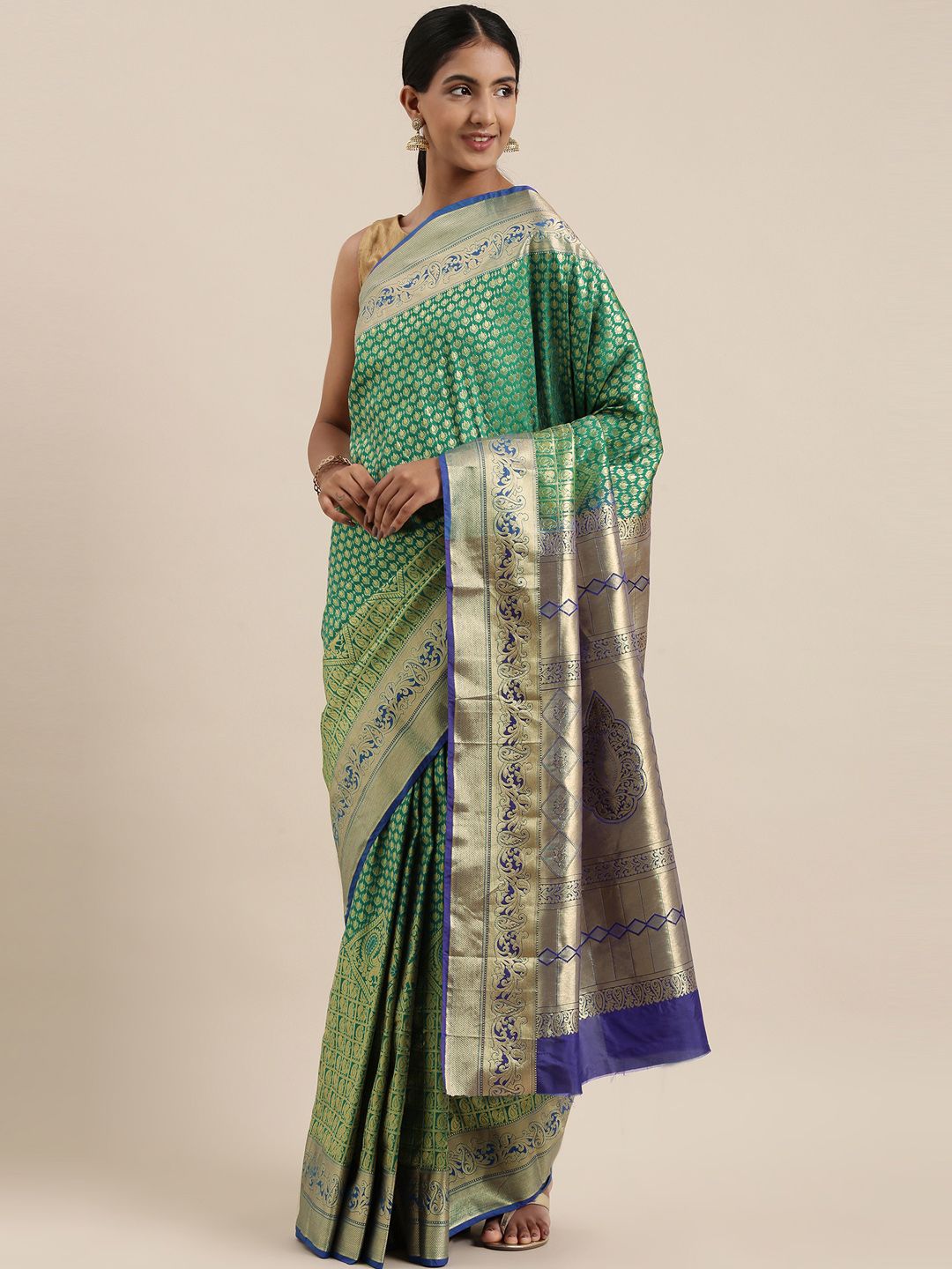 The Chennai Silks Classicate Green & Gold-Toned Ethnic Motifs Zari Art Silk Saree Price in India
