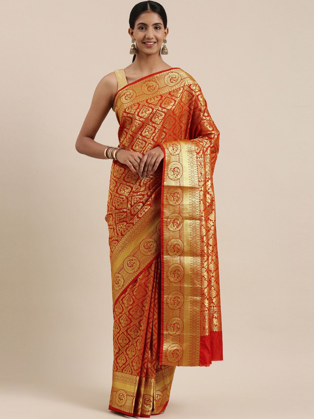 The Chennai Silks Red & Gold-Toned Ethnic Motifs Zari Art Silk Saree Price in India