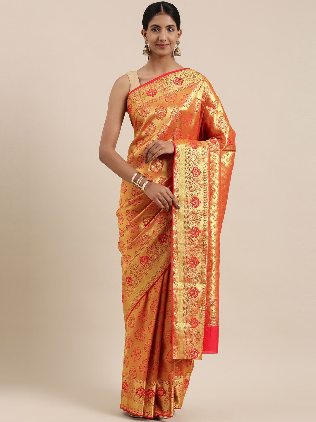 The Chennai Silks Red & Gold-Toned Ethnic Motifs Zari Art Silk Saree Price in India