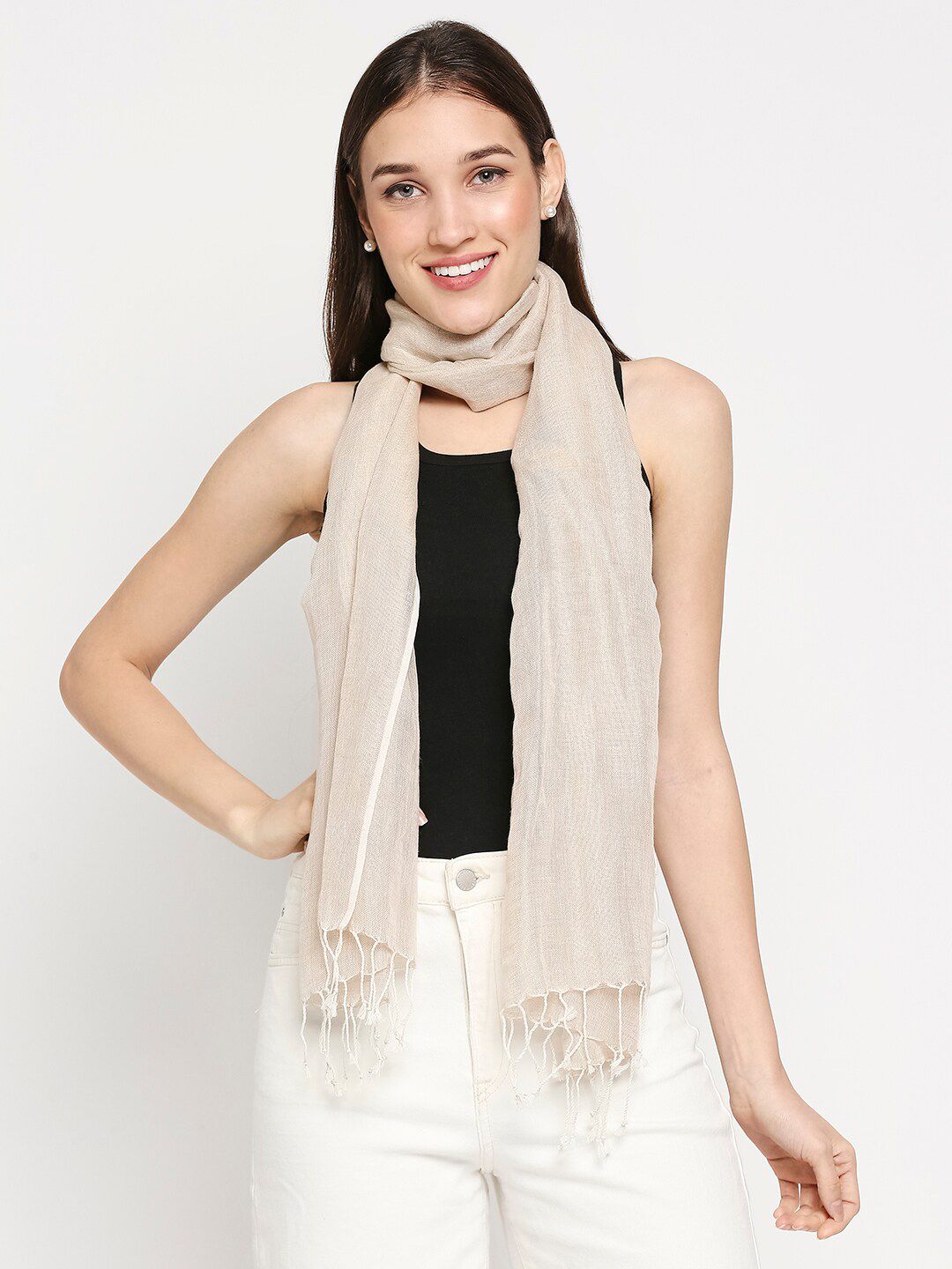 Orbbaan Women Beige Solid Scarf Price in India