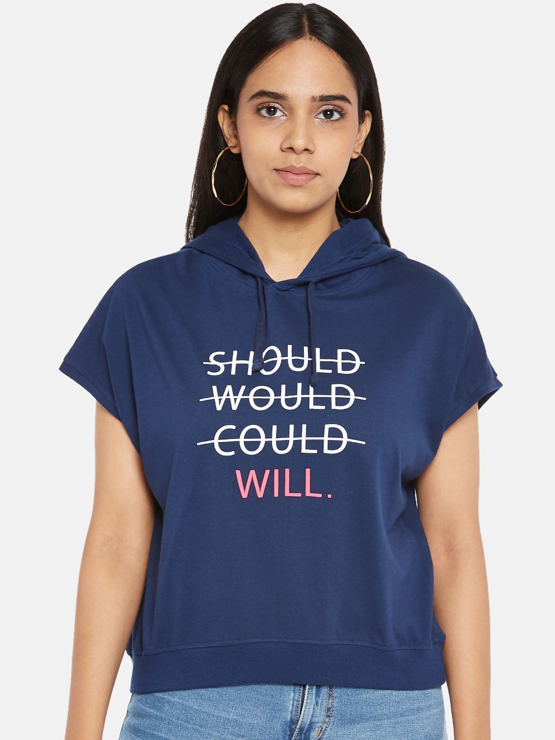 People Women Blue Typography Printed Sweatshirt Price in India