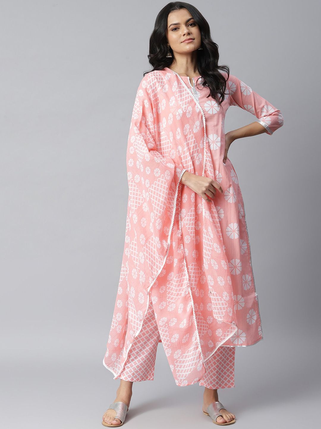 Stylum Women Pink Ethnic Motifs Printed Pure Cotton Kurta with Trousers & Dupatta Price in India