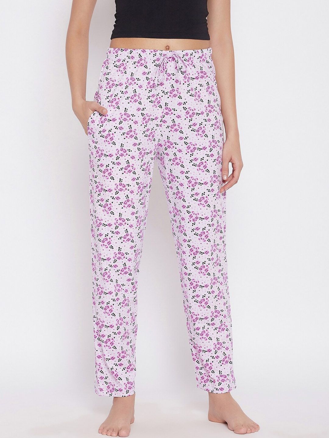 C9 AIRWEAR Women Pink & White Floral Printed Pure Cotton Lounge Pants Price in India