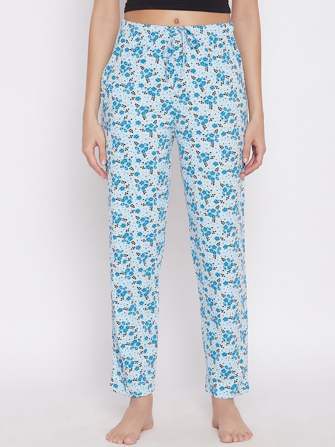 C9 AIRWEAR Women Turquoise Blue & White Floral Printed Pure Cotton Lounge Pants Price in India