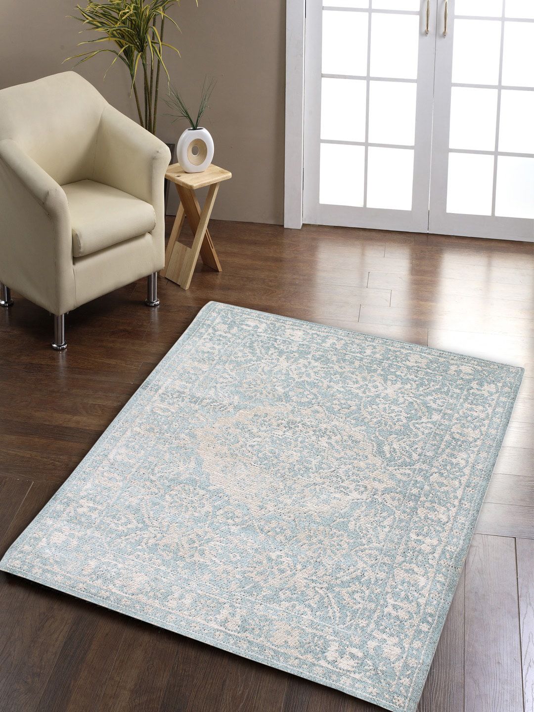 AVI Living Blue & Beige Eva Persian Style 2500 GSM Jacquard Loomed Carpet Price in India