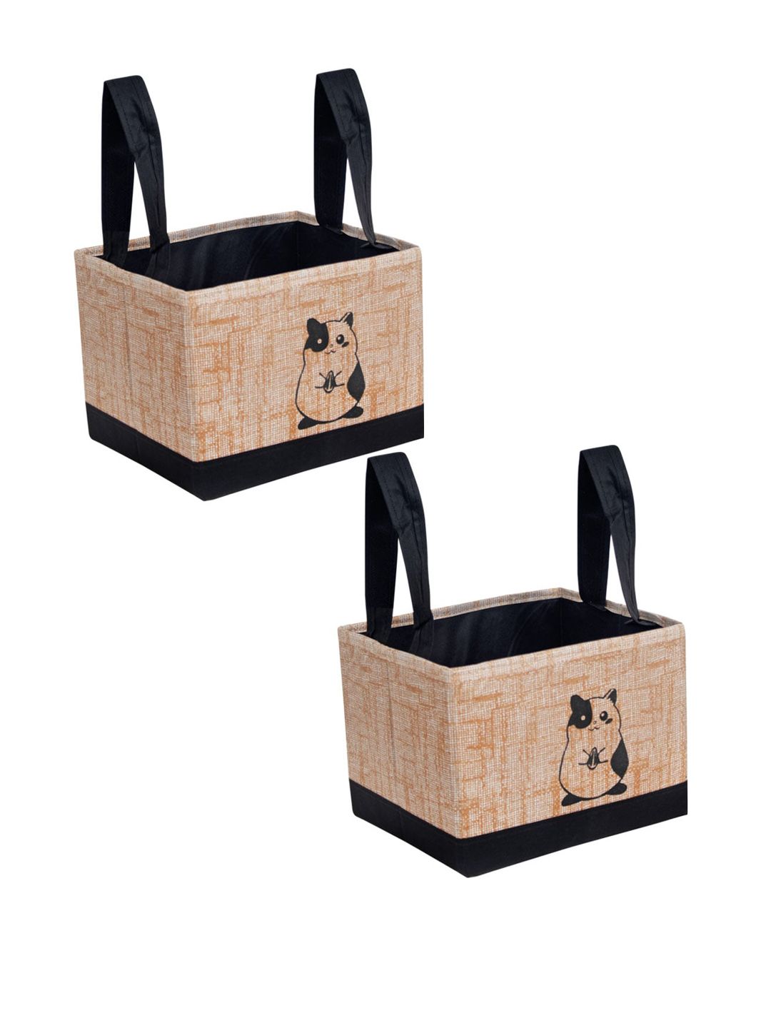 prettykrafts Set Of 2 Brown & Black Cat Printed Multi-Utility Storage Organisers Price in India