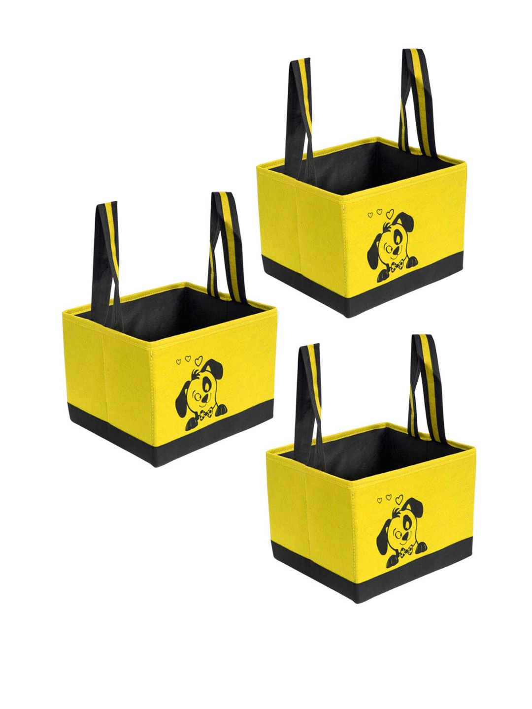 prettykrafts Set Of 3 Yellow & Black Printed Multi-Utility Storage Organizers Price in India