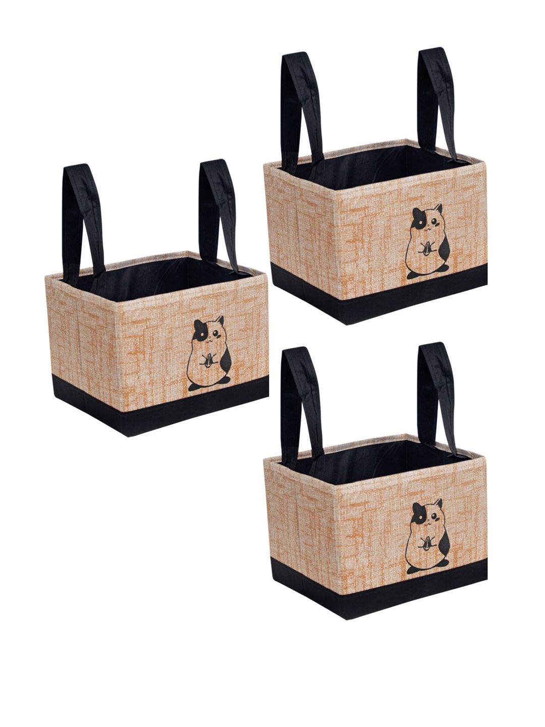 prettykrafts Set Of 3 Brown & Black Printed Multi-Utility Storage Organizers Price in India