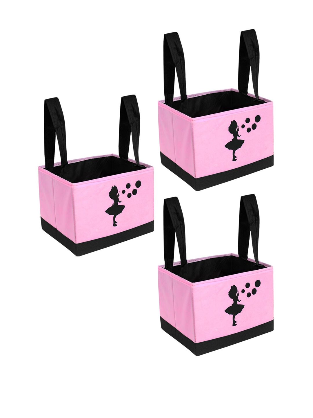 prettykrafts Set Of 3 Pink & Black Printed Multi-Utility Storage Organizers Price in India