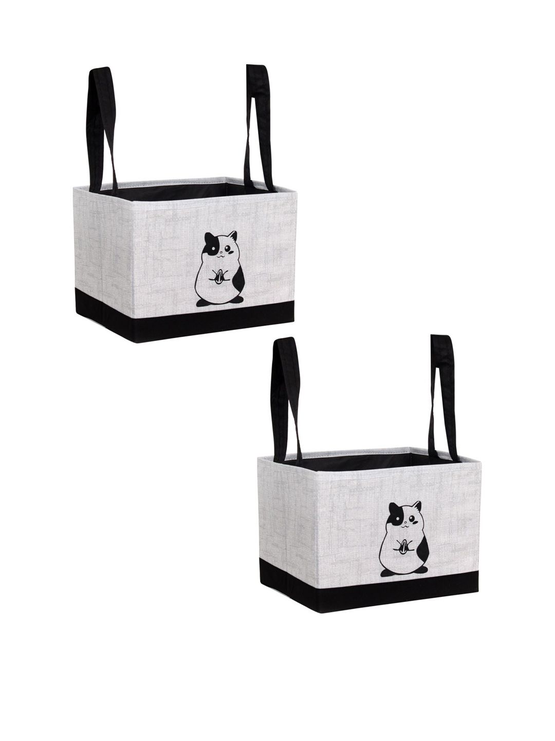 prettykrafts Set Of 2 Grey & Black Printed Multi-Utility Storage Organizers Price in India