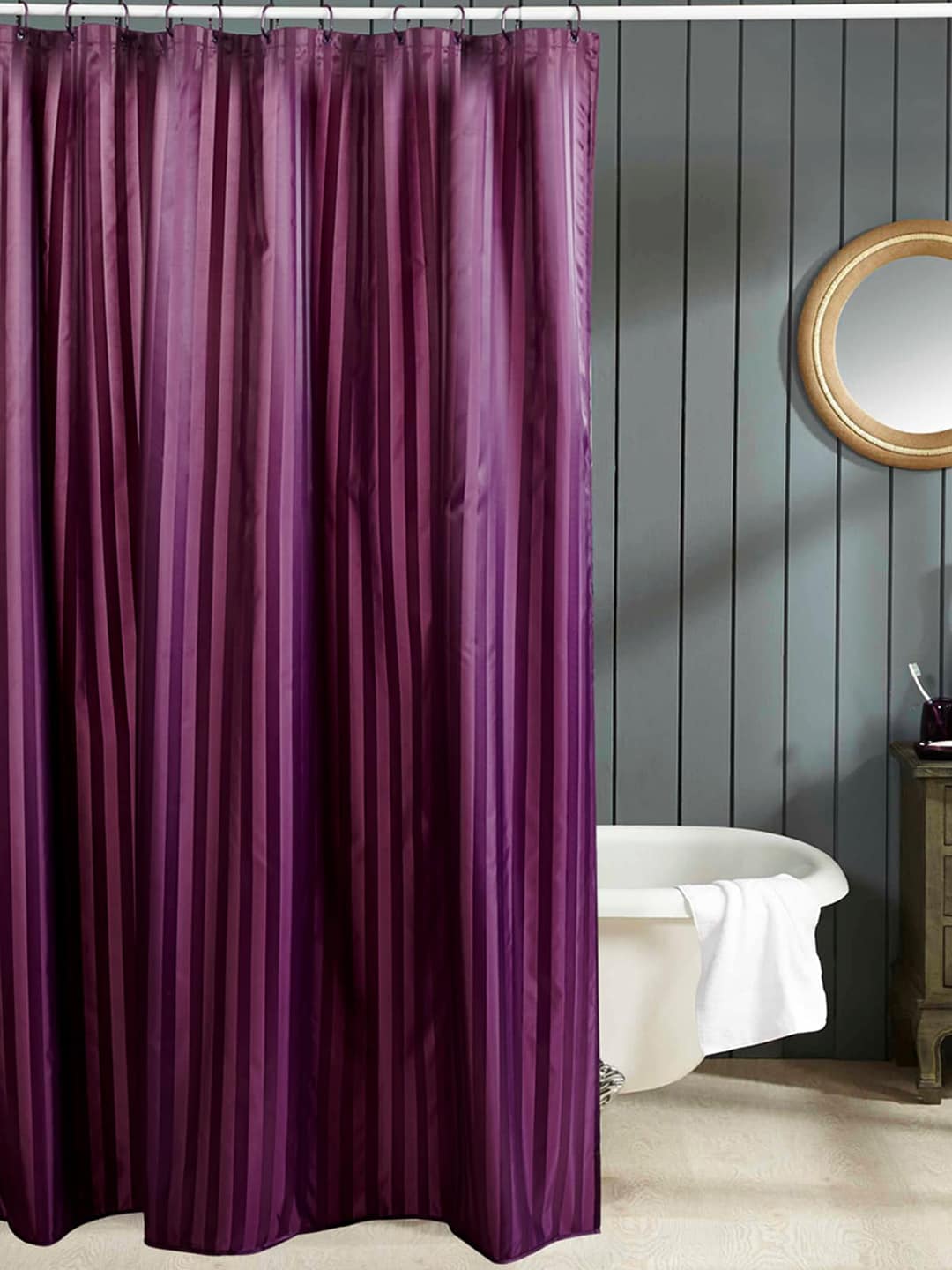 OBSESSIONS Purple Striped Shower Curtain Price in India