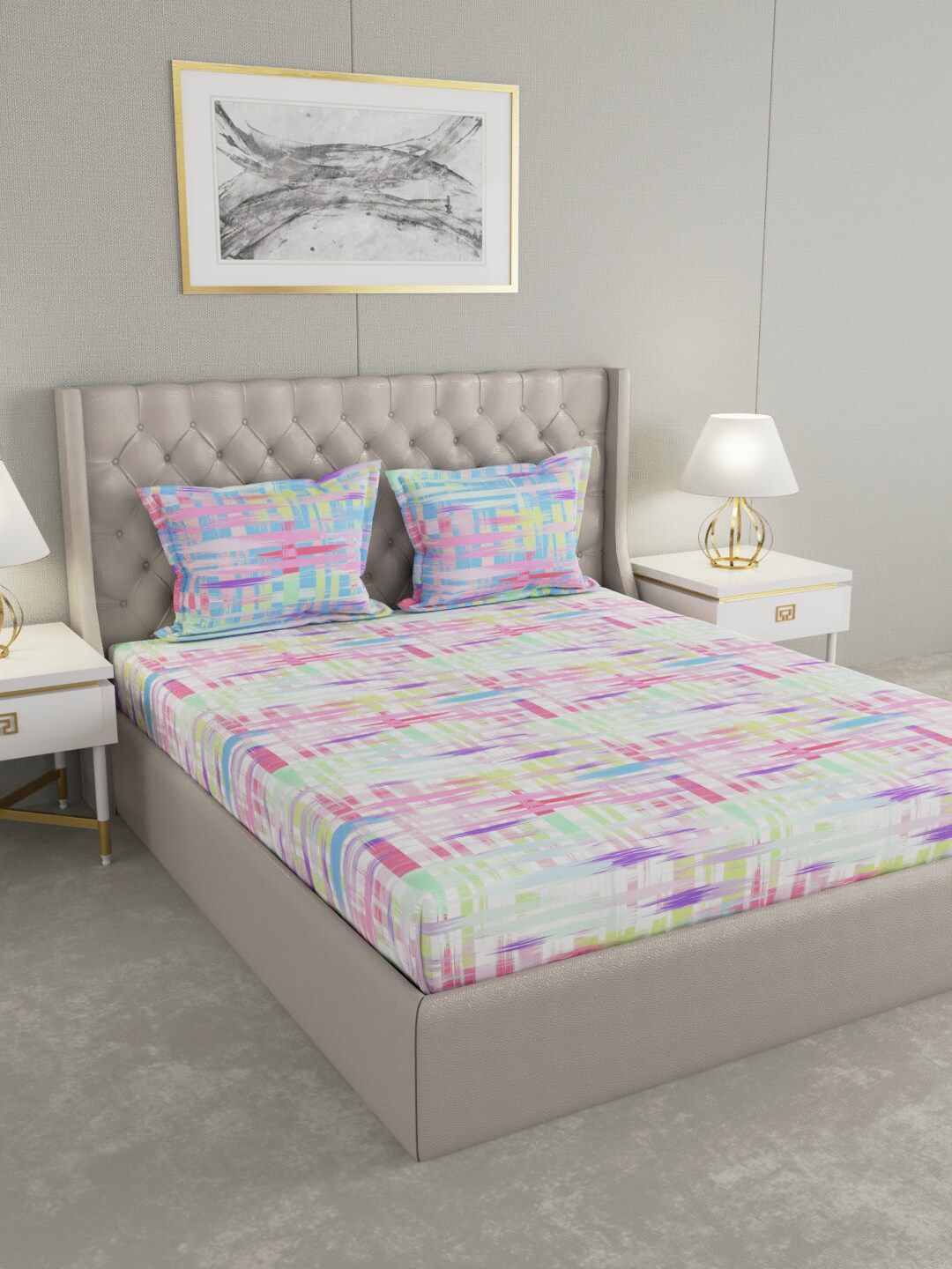 Raymond Home White & Magenta 140 TC King Bedsheet with 2 Pillow Covers Price in India